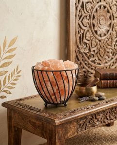 Bowl Shape Metal Basket Lamp with Salt Chunks – Natural Air Purifier