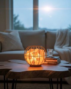 Bowl Shape Metal Basket Lamp with Salt Chunks – Natural Air Purifier
